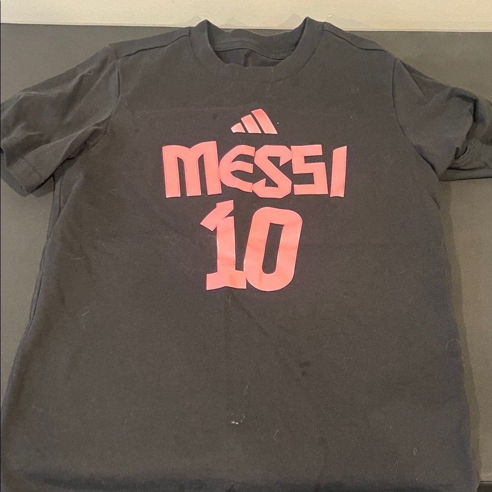 Adidas Kids Black Tee with Pink Messi Graphic
